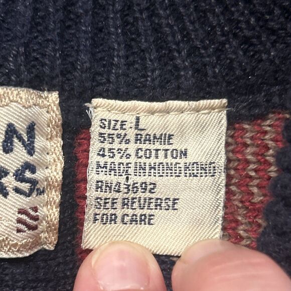 Cotton Traders Sweater Mens Large Vintage Coogi Style 3D Knit 90s Red Blue Tan - Picture 3 of 8